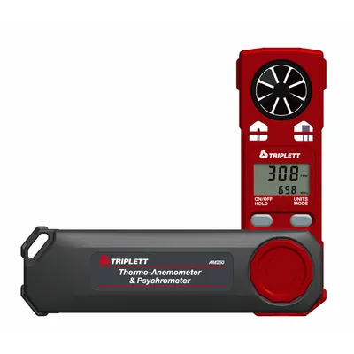 TRIPLETT Anemometer: 20 fpm Air Velocity Resolution, Dew Point/Relative Humidity/Wind Chill - Rotating Vane Air Velocity Meters