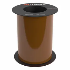 Thermal transfer continuous label roll for on-demand industrial identification. Vinyl construction with brown gloss finish, rated for indoor and outdoor use. Compatible with LabelTac 6 printer series (MPN LT710-C). Suitable for pipe marking, equipment labeling, safety signs, and asset tracking.