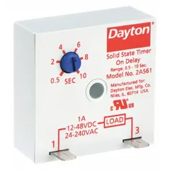 This surface-mounted timing relay is designed for industrial timing applications such as controlling on/off cycles in automation, conveyors, and HVAC systems. It operates with an input voltage of 12 to 48V DC and also accepts 24 to 240V AC. The encapsulated construction protects against dust and moisture, making it suitable for harsh environments.