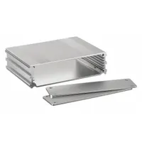 Silver aluminum enclosure measuring 1 in x 4 in x 3 in. Rated NEMA 4 for protection against dust, rain, and hose-directed water. Includes assembly screws. Suitable for housing electrical components in indoor or outdoor settings