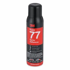 3M Super 77 is a general purpose spray adhesive in a 13.44 fl oz aerosol can, delivering a clear, mist spray pattern with fast and aggressive tack. It bonds fabric and metals for interior repair and assembly tasks. This adhesive is not water-resistant and has a VOC content over 500 g/L, meeting HMIS standards.