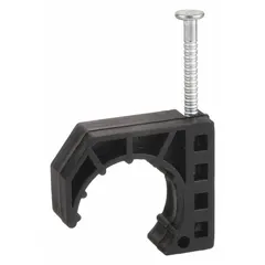 This plastic nail clamp is designed for securing 1 in copper tube during plumbing and mechanical installations. It provides a simple fastening solution for pipe runs in residential and commercial construction.