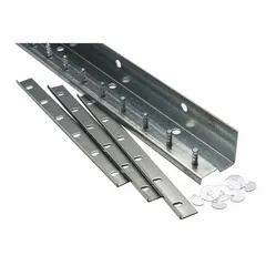 Aluminum hardware system for mounting strip door curtains. Features Save-T Loc Tabs and press-on design for quick installation. Used in industrial facilities requiring temperature control and traffic flow, such as warehouses, cold storage, and manufacturing plants.