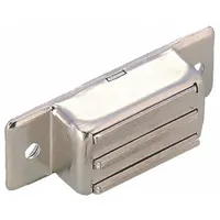 Magnetic push-to-close catch with pull-action release. Stainless steel construction. Height 7/16 in, width 1 9/16 in. Used for securing doors on enclosures, cabinets, and access panels