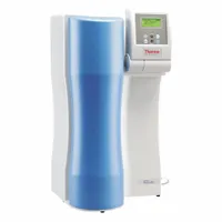 Wall-mounted reverse osmosis system producing Type III water from tap water. Removes ions at 7 L/hr flow rate. Features 3/4" NPT feed connection and 230V AC operation. Suitable for general laboratory rinsing, glassware washing, or as feed for other water purification equipment