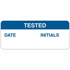 Rectangular inspection label made of chemical-resistant polyester with matte finish. Blue/white color scheme. Suitable for indoor use to mark equipment requiring periodic checks. Supplied in a 364-pack.