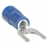 Fork Terminals: Blue, Vinyl, #10 Stud Size, 16 AWG – 14 AWG Wire Range, Std Fork, 600 V