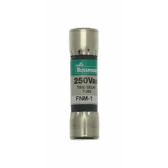 Time-delay cylindrical fuse rated 1 A at 250 V AC. Midget size with 13/32 x 1-1/2 in dimensions. Non-indicating design. Used for overcurrent protection in motors, transformers, lighting circuits, and industrial control panels where temporary inrush currents occur.