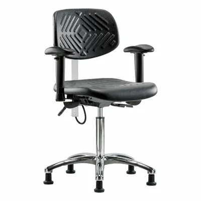 OEM Task Chair: Polyurethane, Arms Included, Ht Range 20 1/4 in to 28 in, 16 in Seat Wd - Polyurethane ESD & Cleanroom Chairs