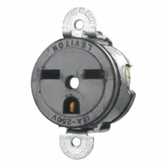 Single general purpose receptacle with NEMA 6-15 configuration, rated 250V AC and 15A. Black finish, 2 pole/3 wire design. Suitable for powering equipment requiring a 250V supply in industrial and commercial environments.