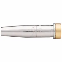 This HARRIS cutting tip is a size 5, 9-inch high-speed machine torch tip designed for use with propane and natural gas. It is intended for automated oxy-fuel cutting systems in metal fabrication and structural steel applications.