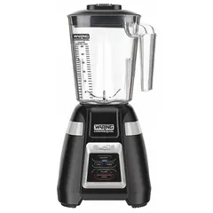 Medium-duty bar blender with a 48 oz copolyester jar, powered by a 1 hp motor at 120V AC. Features an electronic keypad with 2 speeds and pulse function for blending cocktails, smoothies, and frozen drinks in commercial settings.