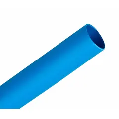 This standard heat shrink tubing from 3M has a 0.38 in inner diameter before shrinking and 0.19 in after shrinking. It is supplied in blue on a 200 ft spool, with three spools per pack. The tubing is used to insulate and protect electrical wires, cables, and connections from moisture, abrasion, and environmental damage.
