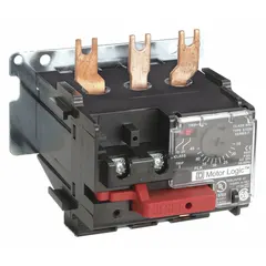 Three-pole electronic overload relay for three-phase motor protection. Rated 15 A to 45 A, 600V AC maximum. NEMA Size 2, compatible with 9065 Motor Logic contactor series. No thermal units required. Used in motor control centers and industrial panel builds.