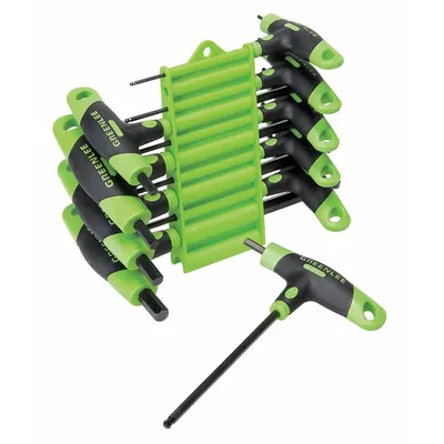 GREENLEE Hex Key Set: 6 - 10 Pieces, Professional, T, SAE, Single Ball End, Short - T-Shaped Hex Key Sets
