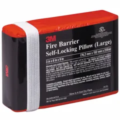 Red, non-interlocking firestop pillow with a 3-hour fire rating. Measures 6 inches in width. Used for passive fire protection to seal openings around cables, pipes, and ducts in commercial and industrial buildings.