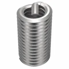 Free-running helical insert with tanged tang for installation. M5-0.80 coarse metric thread, right-hand. Made of 18-8 stainless steel, 5.2mm length, tensile strength 200,000-250,000 psi. Plain finish. Supplied in packs of 100. Used to repair or reinforce tapped threads in metal components, particularly in softer materials like aluminum.