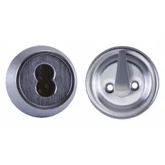 Standard cylindrical deadbolt for doors up to 1 3/4 inches thick. Satin chromium-plated finish. ADA compliant. Core not included, no keyway, no visual indicator, not ligature-resistant. Suitable for commercial or institutional applications where a coreless, keyless locking solution is required.