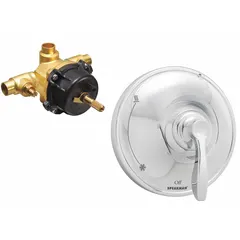Trim kit for Chelsea shower faucet valves. Includes a zinc handle and circular plastic trim plate with chrome finish. For use with pressure balance valve systems in tub and shower installations.