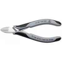 Semiflush-cut pliers with straight, oval head for precision cutting of wires and component leads. ESD-safe construction protects sensitive electronics from electrostatic discharge. Overall length 5 1/4 inches