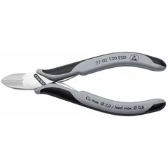 Semiflush-cut pliers with straight, oval head for precision cutting of wires and component leads. ESD-safe construction protects sensitive electronics from electrostatic discharge. Overall length 5 1/4 inches.