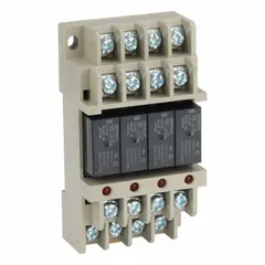 The OMRON G6B-4BND-DC24 is a socket-mounted relay from the G6B series, designed for DIN-rail mounting. It features a 4PST contact configuration, operates on 24V DC, and has 16 screw terminals for electrical connections. Typical applications include industrial control circuits, automation systems, and panel building.