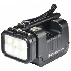 Floor-stand remote area light delivering 3,000 lumens maximum brightness with a single brightness level. IP54-rated enclosure with black/yellow frame. Operates on 12V DC power. Suitable for portable illumination in construction, maintenance, and outdoor work areas.