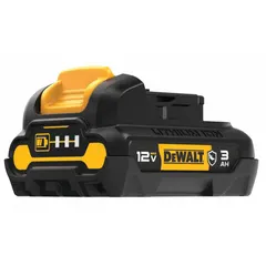 The DEWALT DCB124G is a 12V MAX* lithium-ion battery with a 3 Ah capacity, featuring an oil-resistant housing for use in environments where exposure to oils or greases is common. It powers DEWALT 12V cordless tools such as drills, impact drivers, and screwdrivers. Compatible with DEWALT 12V MAX* chargers.