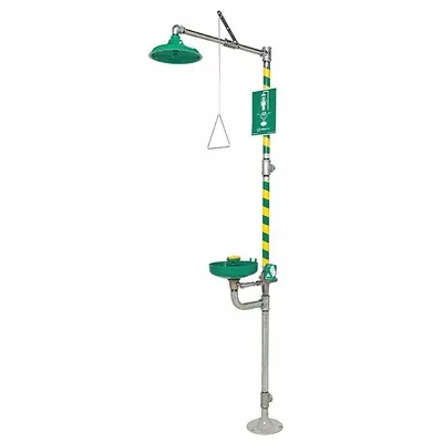 HAWS Shower with Eyewash: Floor Mnt, Uncovered, Plastic Bowl, Galvanized Steel Pipe - Floor-Mount Showers with Eyewash