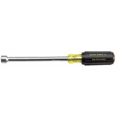 Standard SAE nut driver with a 6-inch hollow round shank, allowing it to fit over long threaded rods or studs. Without magnetized tip. Suitable for tightening or loosening hex nuts in electrical, mechanical, and maintenance applications.