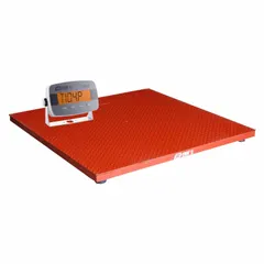 B-TEK floor scale with 48 in x 48 in carbon steel platform. Provides 2 lb readability and weighing in lb/oz. Equipped with RS-232 connection port for data output. Suitable for industrial weighing tasks such as receiving, shipping, and production floor weighing.