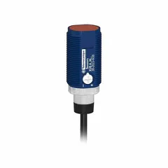 M18 threaded cylindrical photoelectric sensor with a 2 m non-terminated cable. Operates on 12-24V DC with PNP output. Used for non-contact object detection in industrial automation, such as presence detection, positioning, and counting on conveyors or packaging lines.