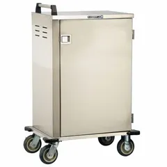 This LAKESIDE meal delivery cart is constructed of stainless steel with a silver finish. It features a non-pass-through design with one door and accommodates six trays. The cart is equipped with two rigid casters and is NSF certified for sanitation in foodservice environments.