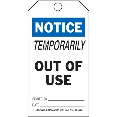 BRADY Notice Equipment Status Tag - Safety