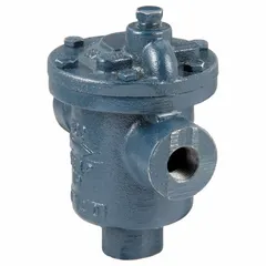 Cast iron, in-line configured steam trap with 1/2 inch FNPT connections. Horizontal installation. Maximum capacity 600 lb/hr, maximum pressure 150 psi, maximum temperature 450°F. Strainer not included. Used to automatically drain condensate from steam lines while preventing steam loss.
