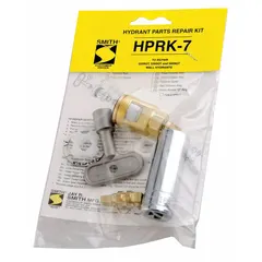 This hydrant repair kit is constructed from neoprene, aluminum, brass, Delrin, and fiber. It is designed for servicing wall and yard hydrants, providing replacement components to restore functionality.