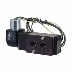 Single solenoid, 3-port NAMUR valve with 1/4 in NPT inlet and outlet ports. Operates on 110V AC. Suitable for use in hazardous locations where explosive dust or fibers may be present.
