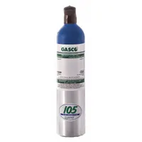 This calibration gas cylinder contains a mixture of 3000 ppm carbon monoxide in nitrogen background gas. It is used for calibrating portable gas detectors to ensure accurate carbon monoxide readings. The cylinder has a 105 L capacity and the gas mixture is certified to +/-2% accuracy