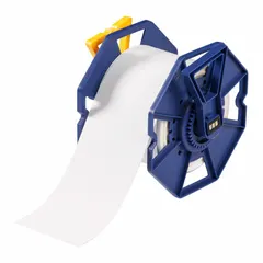Polyester continuous label roll with white matte finish, rated for indoor and outdoor use. Inkjet print-receptive material compatible with the J7300 printer series. Suitable for durable labeling in industrial environments.