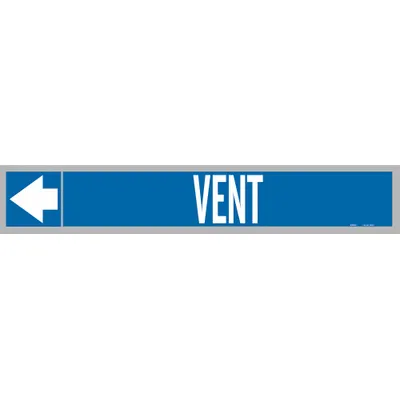BRADY Pipe Marker: Vent, Blue, White, Fits 1 1/2 to 2 in Pipe O.D., 25 Pipe Markers - Vent Fiberglass Carrier Mounted with Strapping Pipe Markers
