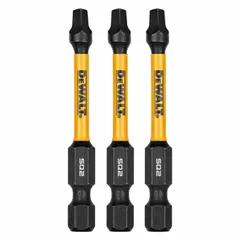 This 3-pack of #2 screwdriver bits is impact rated for use with impact drivers. Each bit features a hex shank and is made of S2 steel, suited for driving screws in wood, metal, and drywall during construction and assembly tasks.