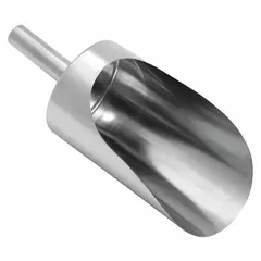 This stainless steel hand scoop is designed for sanitary handling of bulk materials in food processing, pharmaceutical, and chemical environments. The 64 oz capacity and smooth, non-porous construction resist corrosion and facilitate cleaning. Overall dimensions: 12 1/4 in length, 5 in width.