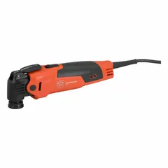 Corded oscillating tool with 3.6 A current draw and 1.7° oscillation angle. Tool length is 14 3/16 in. Suitable for cutting, sanding, scraping, and grinding in construction, renovation, and metalworking applications.