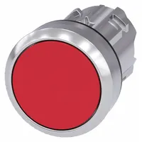 SIEMENS Flush Push Button: Red, 22 mm Mounting Size, Metallic, Maintained (MPN 3SU1050-0AA20-0AA0)