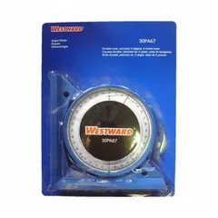 Nonmagnetic polystyrene angle locator with 5-inch base length and 5-inch overall height. Measures angles in degrees across four quadrants. Used for layout, fabrication, and inspection tasks requiring a plastic, nonmagnetic tool.