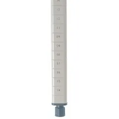 Steel post with epoxy coating in Taupe, 18 ga gauge, for use as vertical support in Quick-Adjust Antimicrobial Plastic Shelving systems. Includes (10) MetroMax S Hooks for accessory attachment. Suitable for environments requiring adjustable shelving.