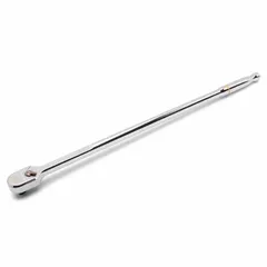 This standard-head ratchet features a reversible chrome finish and a 3° minimum arc swing for use in confined spaces. With an 18-inch overall length, it provides increased leverage for manual fastening and loosening of bolts and nuts in automotive, industrial, and construction applications.