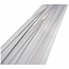 Round polycarbonate welding rod, 3/16 in diameter by 48 in length, white color, 1 lb weight. Used for thermoplastic welding to repair or fabricate polycarbonate components, such as industrial equipment, automotive parts, and structural panels, where impact resistance and clarity are required.
