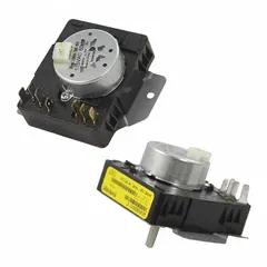 Replacement timer for Whirlpool washing machines and dryers. Controls cycle sequence and duration, advancing through fill, wash, rinse, and spin stages. Genuine OEM part.