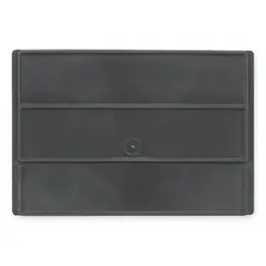 This black plastic bin divider measures 20 inches by 7 inches and is designed for use with compatible AKRO-MILS bin systems. It is not electrostatic discharge conductive. Commonly used to subdivide shelf bins for organizing small parts, fasteners, and components in industrial storage and material handling applications.